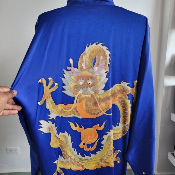 Taiquan/Tai chi Chinese Sapphire Blue Embroidered Dragon Taifu Kimono (Size: XL) - Picture 4 of 16